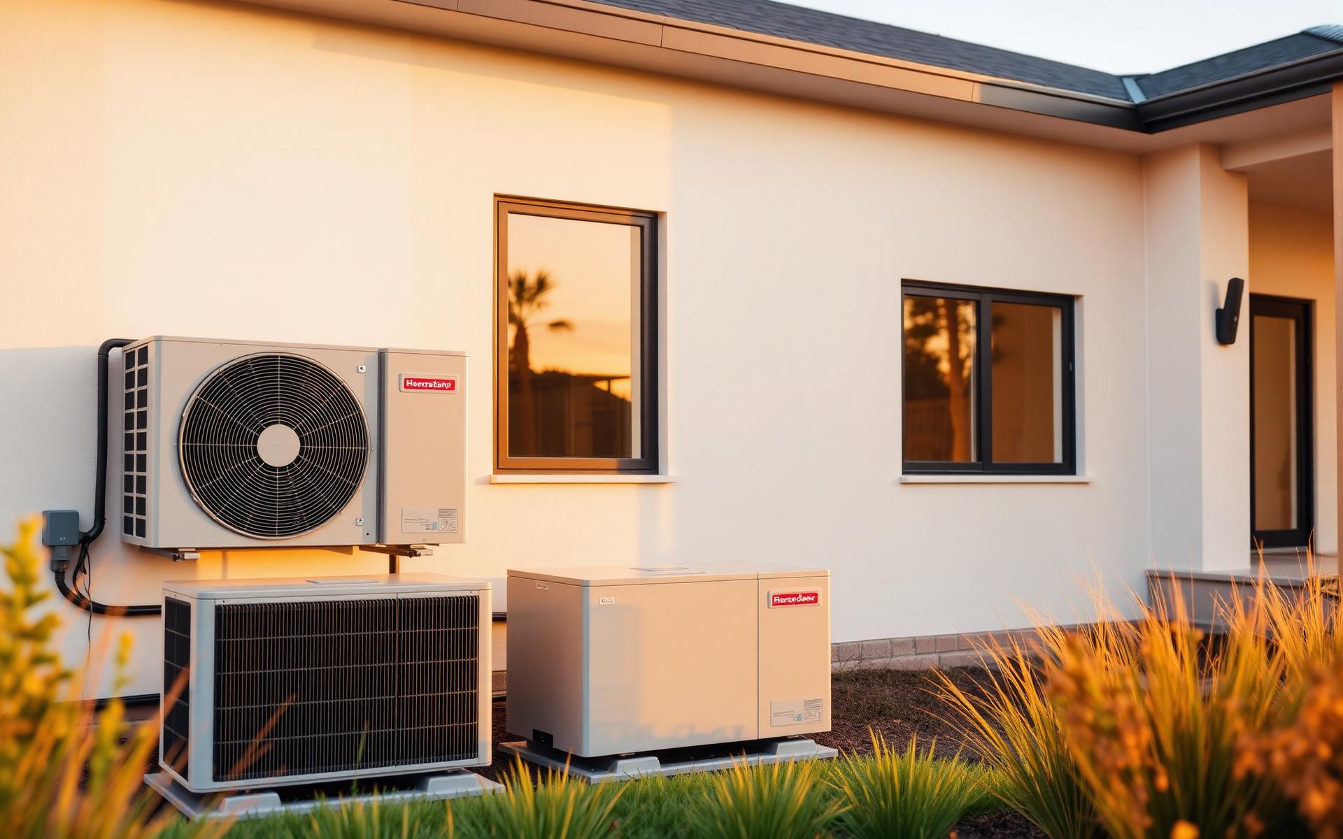 Modern HVAC condenser units installed at a contemporary home