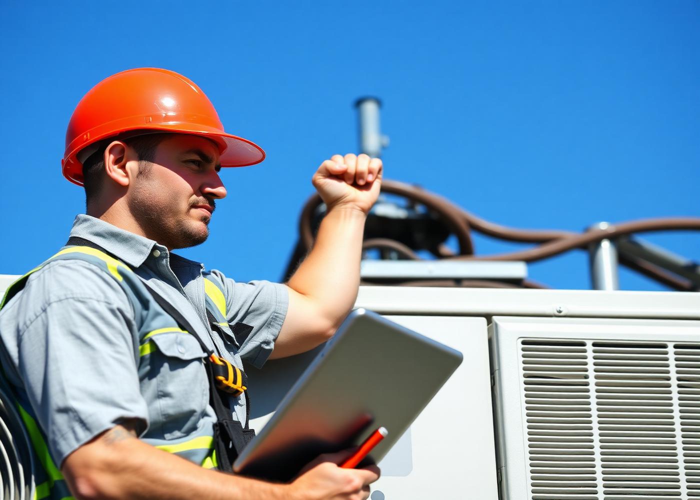 HVAC technician servicing a rooftop air conditioning unit